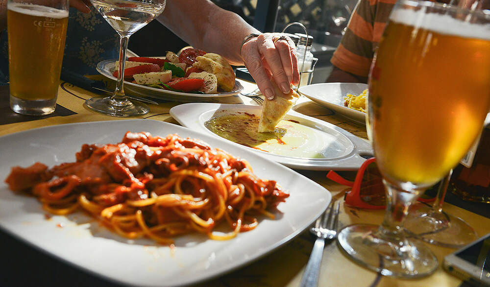 Restaurant table with food