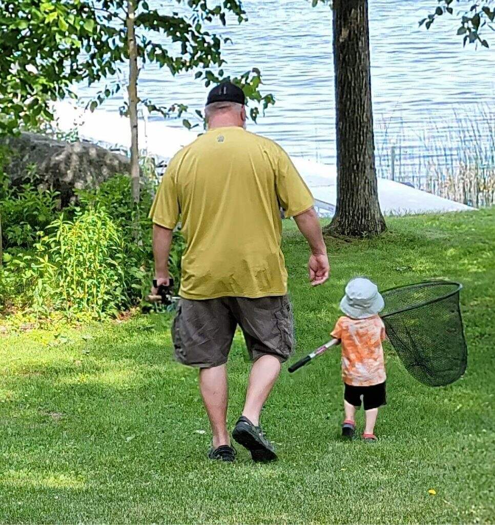 Grandpa and grandson headed at family reunion